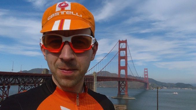 Daniel Brosemer before riding over the Golden Gate bridge